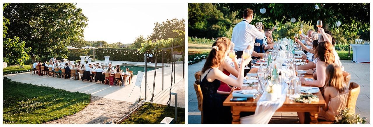 Hochzeits Essen beim Pool bei einer Finka in Istrien Kroatien